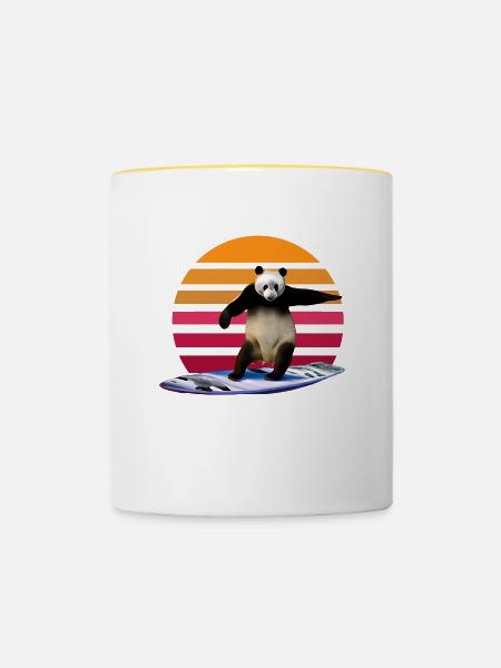 Panda Surfer - Tasse zweifarbig - Weiß/Gelb