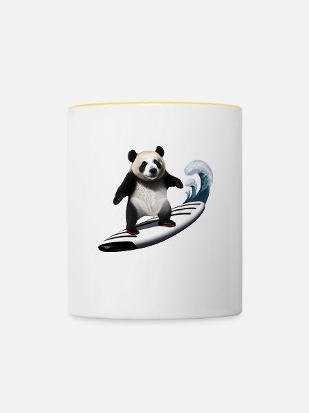 Panda Surfer - Tasse zweifarbig - Weiß/Gelb