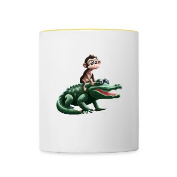 Lustiges Affe auf Krokodil Design - Tasse zweifarbig - Weiß/Gelb - Vorne