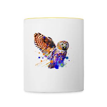 Bunte Eule - Tasse zweifarbig - Weiß/Gelb - Vorne