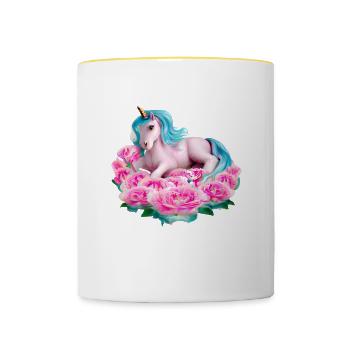 Unicorn in roses - Contrasting Mug - white/yellow - Front