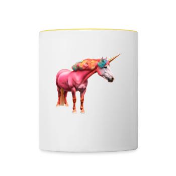 Buntes Lockiges Einhorn - Tasse zweifarbig - Weiß/Gelb - Vorne