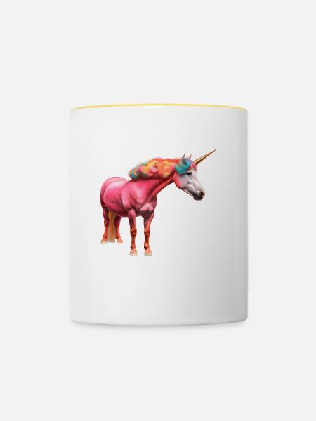 Buntes Lockiges Einhorn - Tasse zweifarbig - Weiß/Gelb