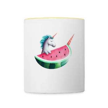Wassermelonen Einhorn - Tasse zweifarbig - Weiß/Gelb - Vorne
