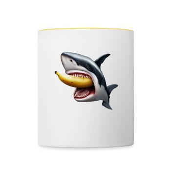 Le requin mange de la banane - Mug contrasté - blanc/jaune - Devant