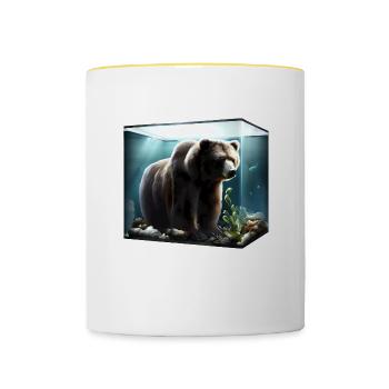 Ours dans l’aquarium - Mug contrasté - blanc/jaune - Devant