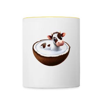 Kuh in Kokosnuss - Tasse zweifarbig - Weiß/Gelb - Vorne