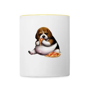 Pizza Lover Beagle Dog - Contrasting Mug - white/yellow - Front
