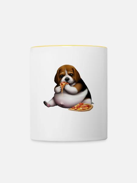 Pizza Liebhaber Beagle Hund - Tasse zweifarbig - Weiß/Gelb
