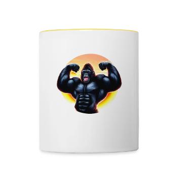 Muscular sunset gorilla - Contrasting Mug - white/yellow - Front