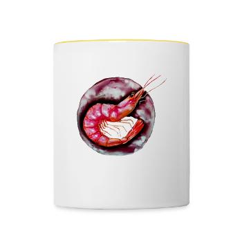 Enkaustikmalerei Shrimps - Tasse zweifarbig - Weiß/Gelb - Vorne