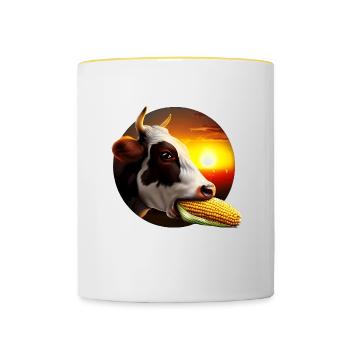 Cow enjoying corn - Contrasting Mug - white/yellow - Front