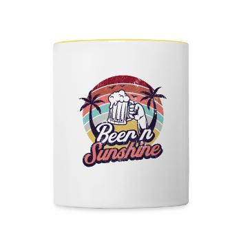 TRINK BIER SAUFEN PARTY GRILLEN GRILL SONNEN MOTIV - Tasse zweifarbig - Weiß/Gelb - Vorne