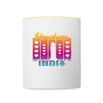 Haridwar India Sonnenuntergang - Tasse zweifarbig - Weiß/Gelb - Vorne
