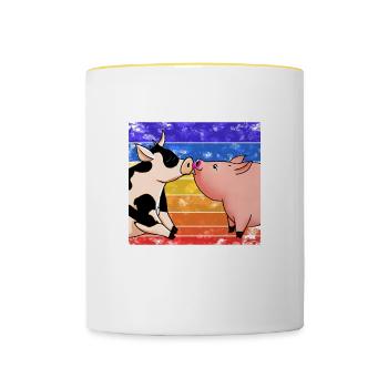 Kuh küsst Schwein - Tasse zweifarbig - Weiß/Gelb - Vorne