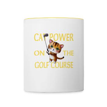 Golf Katze - Tasse zweifarbig - Weiß/Gelb - Vorne