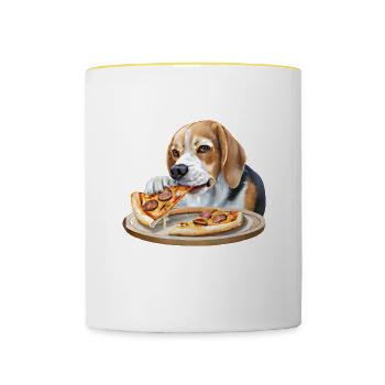 Beagle amateur de pizza - Mug contrasté - blanc/jaune - Devant