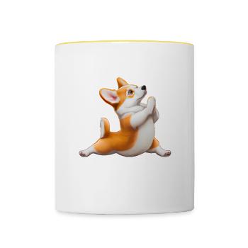Corgi dog in yoga pose - Contrasting Mug - white/yellow - Front