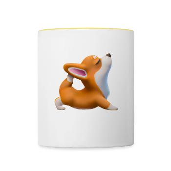Corgi dog in yoga pose - Contrasting Mug - white/yellow - Front
