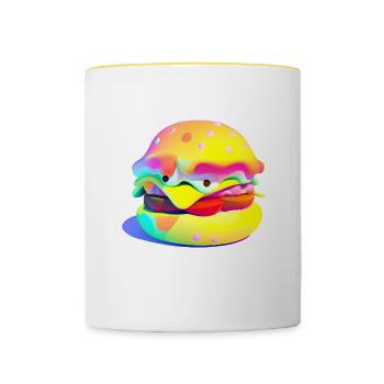 Colorful kawaii hamburger - Contrasting Mug - white/yellow - Front