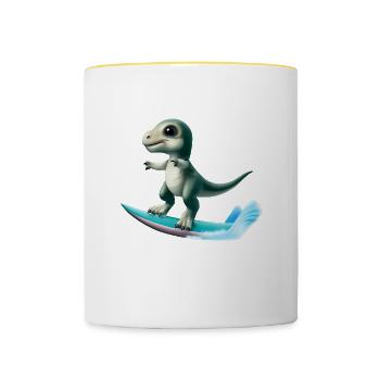 Surfer Dino - Tasse zweifarbig - Weiß/Gelb - Vorne