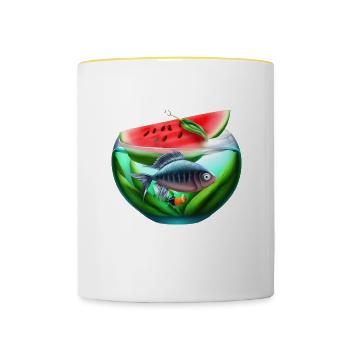 Watermelon aquarium with fish - Contrasting Mug - white/yellow - Front