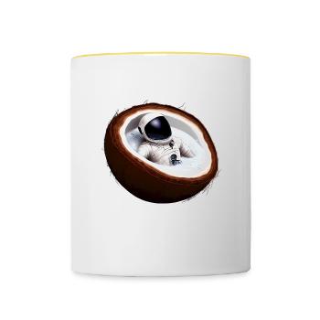 Astronaut in einer Kokosnuss - Tasse zweifarbig - Weiß/Gelb - Vorne