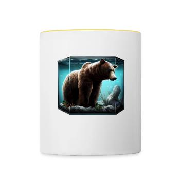 Ours dans l’aquarium - Mug contrasté - blanc/jaune - Devant