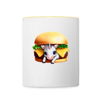 Licorne Cheeseburger - Mug contrasté - blanc/jaune - Devant