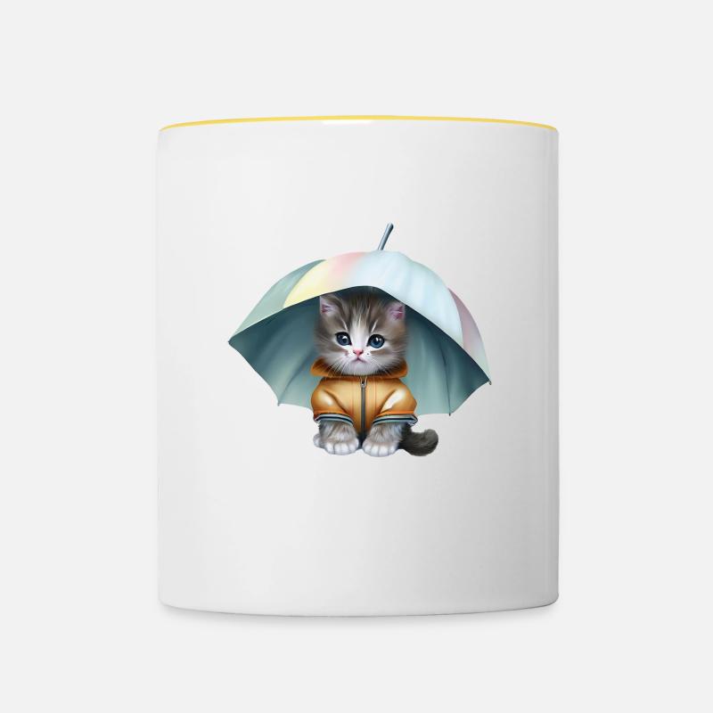Chaton en imperméable - Mug contrasté - blanc/jaune