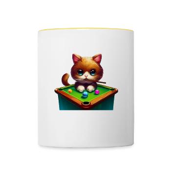 Chat à la table de billard - Mug contrasté - blanc/jaune - Devant