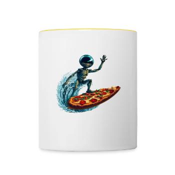 Pizza Surfer Alien - Tasse zweifarbig - Weiß/Gelb - Vorne