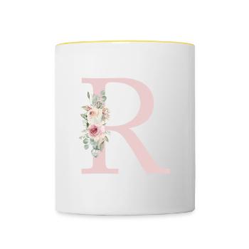 R| Monogramme | Eucalyptus Pastel Fleur Bleu - Mug contrasté - blanc/jaune - Devant