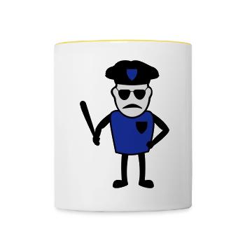 Polizist mit Schlagstock - Tasse zweifarbig - Weiß/Gelb - Vorne