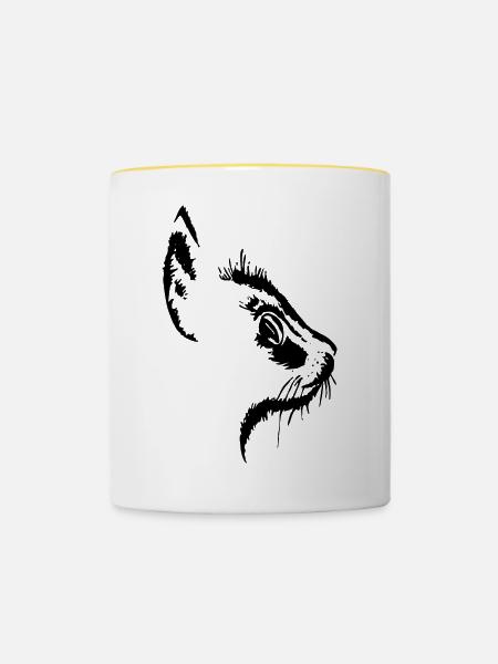Katzenkopf 2- Katzengesicht - Tasse zweifarbig - Weiß/Gelb