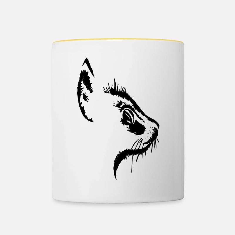 Katzenkopf 2- Katzengesicht - Tasse zweifarbig - Weiß/Gelb