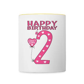 2. Happy Birthday Girl Maikäfer - Tasse zweifarbig - Weiß/Gelb - Vorne