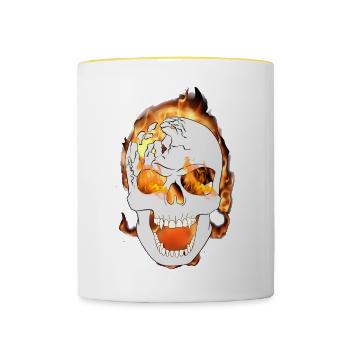 Devil Skeleton Head with Fire Japanese Demon Art - Contrasting Mug - white/yellow - Front