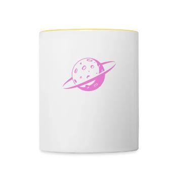 Raumfahrt Frau Universum Rakete Planet - Tasse zweifarbig - Weiß/Gelb - Vorne