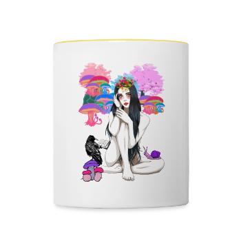 erotic spiritual occult ritual magic naked fairy - Contrasting Mug - white/yellow - Front