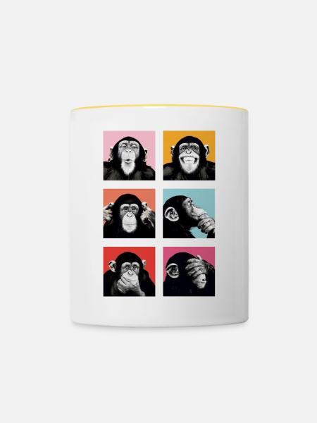 Pop-Art Affe Farbexplosion - Tasse zweifarbig - Weiß/Gelb
