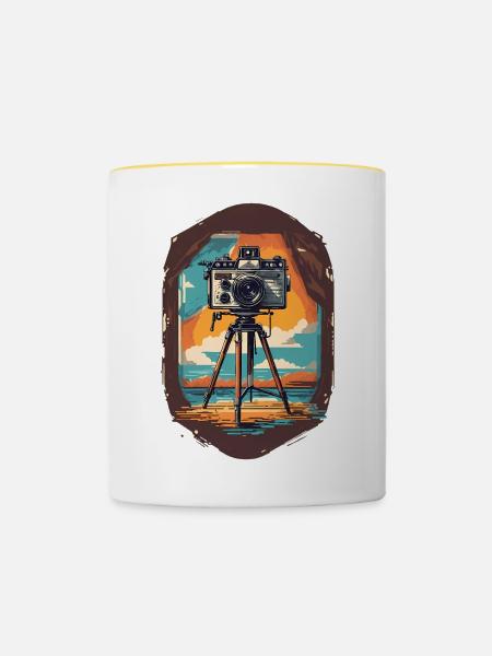 Fotokamera - Tasse zweifarbig - Weiß/Gelb