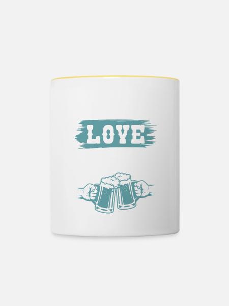 bier friede liebe - Tasse zweifarbig - Weiß/Gelb