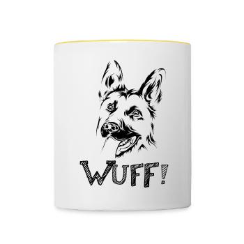 Woof Berger Allemand Chiens Symbole Icône Dictons Drôles - Mug contrasté - blanc/jaune - Devant