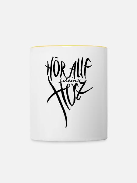 Hör auf dein Herz - Tasse zweifarbig - Weiß/Gelb