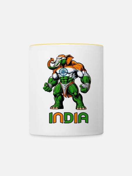 Indien Elefant Flaggen Design - Tasse zweifarbig - Weiß/Gelb