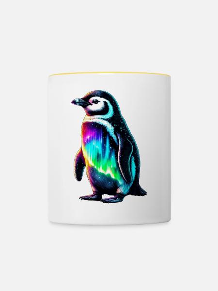 Aurora Borealis Pinguin - Tasse zweifarbig - Weiß/Gelb