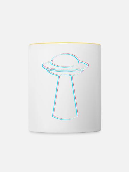 UFO Glitch – Ambiance rave et techno - Mug contrasté - blanc/jaune