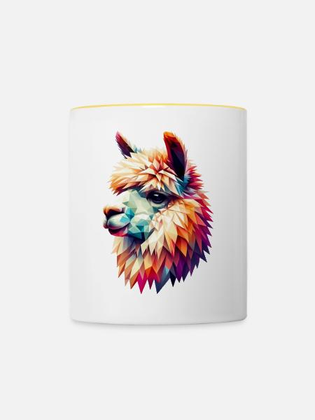 Polygonales Alpaka - Tasse zweifarbig - Weiß/Gelb