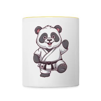 Karatepanda Kampfsport Panda für Panda Fans - Tasse zweifarbig - Weiß/Gelb - Vorne